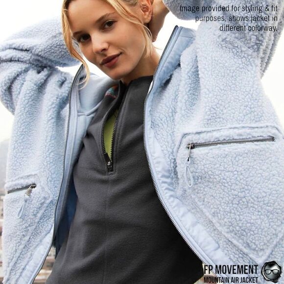 FP MOVEMENT MOUNTAIN AIR SHERPA FULL ZIP HOODED JACKET BLUE WOMEN OVERSIZED XS-L - Picture 2 of 16